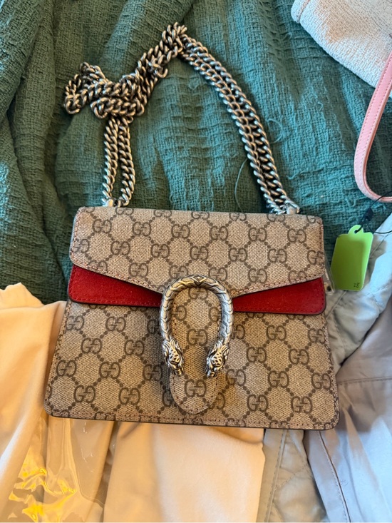 Gucci Handbags - Gucci GG Supreme Shoulder Bag with Red Accent and Silver Hardware